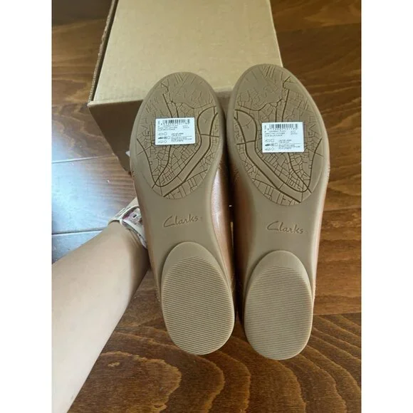 Clarks Women's Canebay Plain Ballet Flat Dark Tan Leather 8.5 M Closed Toe NEW - Picture 7 of 9